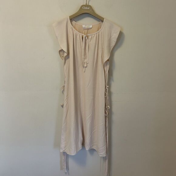 Chloe Robe Dress Champaign Cream Side Tie Keyhole Dress 42‎ NWT Quiet Luxury - Picture 1 of 10